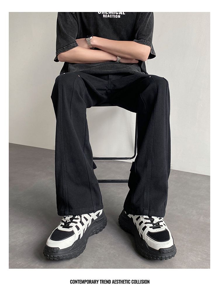 Weiße Jeans, bequeme Herren-High-Street-Hosen, trendige Micro-Flared-High-End-Hosen mit geradem Bein der amerikanischen Marke_voghion.com