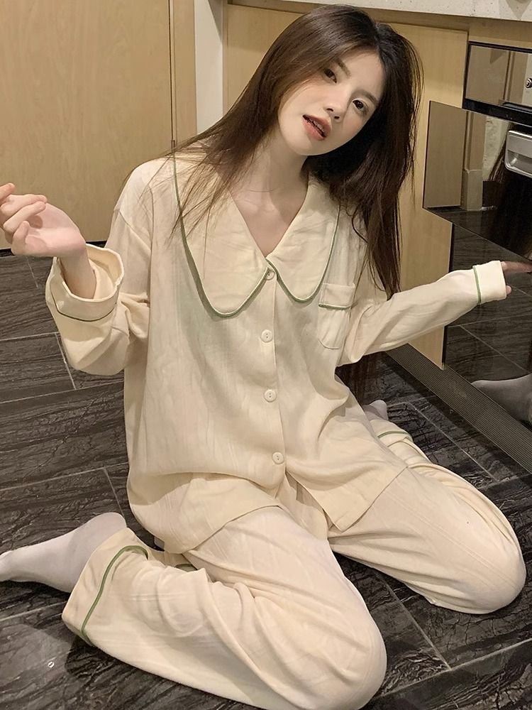 ins高級感女睡衣春秋季2023新款純棉長袖外穿大碼網紅家居服套裝