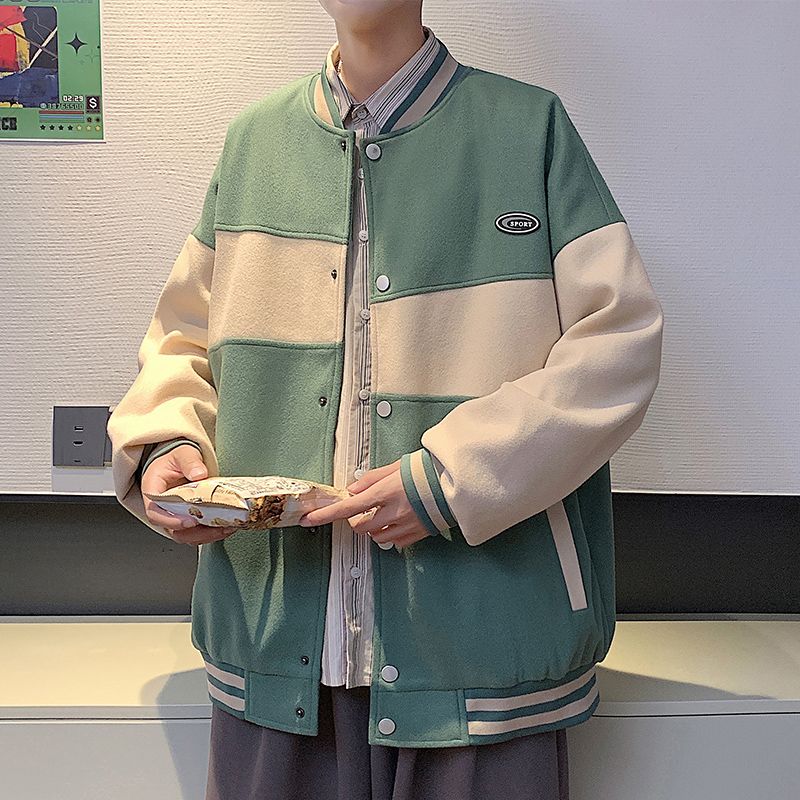 夾克男士外套春秋棒球衣服港風潮流2023新款圓領牛仔休閒秋裝男裝