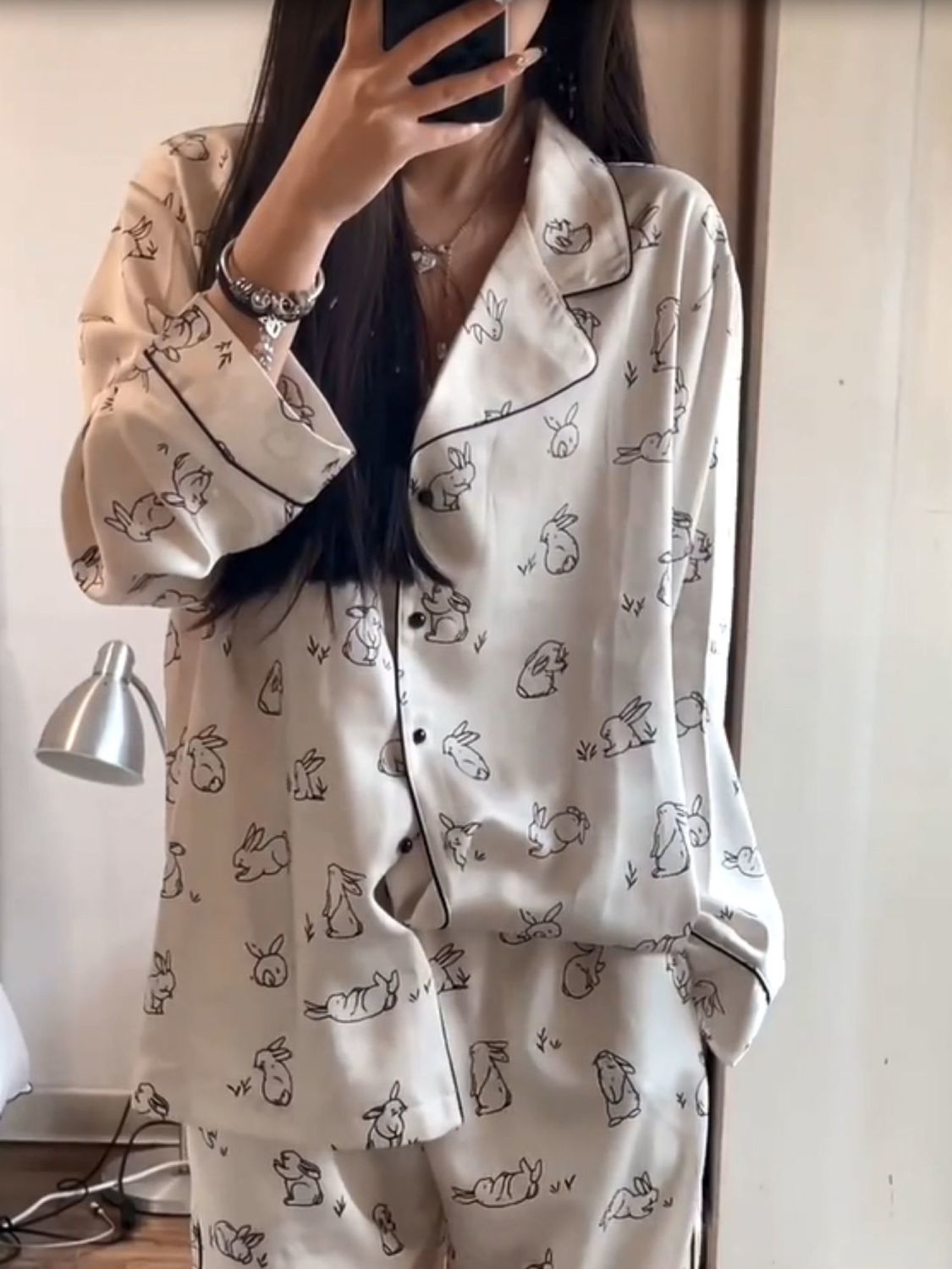 ins風甜美高顏值兔子睡衣女春秋新款韓系長袖長褲學生居家服套裝