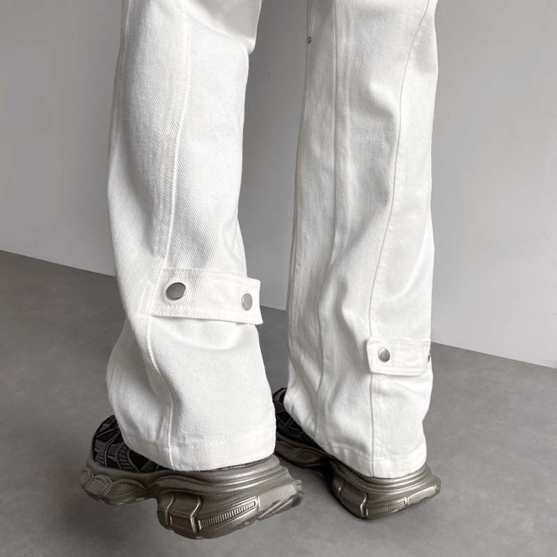 Weiße Jeans, bequeme Herren-High-Street-Hosen, trendige Micro-Flared-High-End-Hosen mit geradem Bein der amerikanischen Marke_voghion.com
