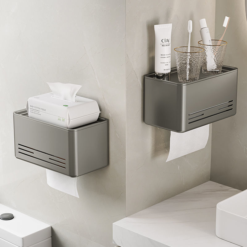 吉百居卫生间纸巾盒置物架壁挂式浴室家用卷纸器免打孔厕纸抽纸盒