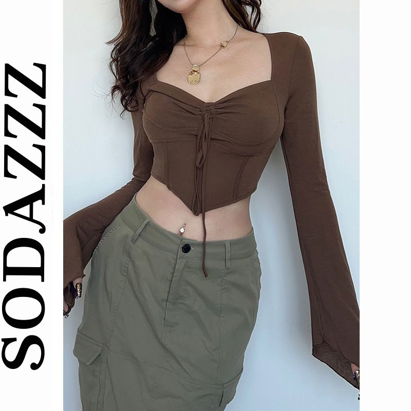 美式短款女上衣辣妹風早秋2023新款設計感小眾長袖T恤束腰不規則