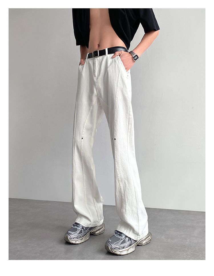 Weiße Jeans, bequeme Herren-High-Street-Hosen, trendige Micro-Flared-High-End-Hosen mit geradem Bein der amerikanischen Marke_voghion.com