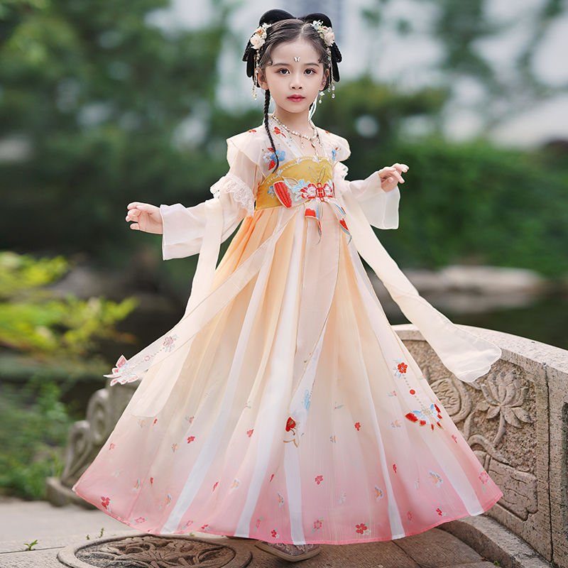 中秋節漢服女童秋款2023新款兒童古風超仙唐裝秋裝小女孩古裝秋季