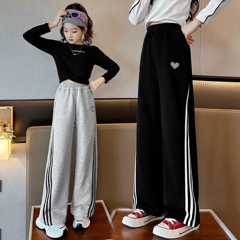 女童褲子春秋2023新款寬鬆洋氣秋裝休閒褲直筒衛褲兒童秋季闊腿褲