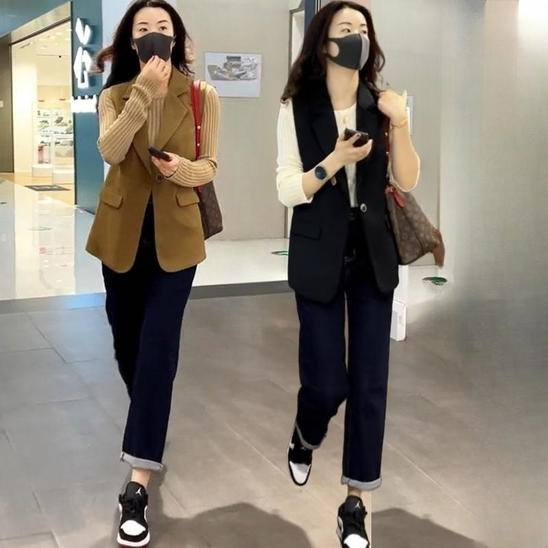 藍海奕諾氣質百搭西裝馬甲外套女2023秋季新款休閒顯瘦馬夾坎肩潮