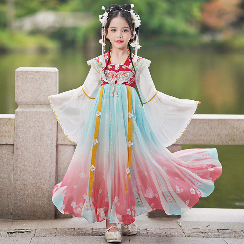中國風女童漢服春秋長袖2023新款兒童襦裙古裝小女孩唐裝秋季超仙