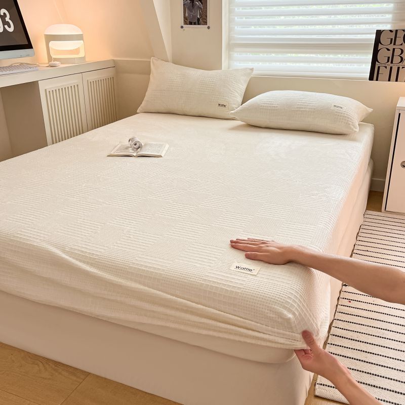 A类冬季华夫格牛奶绒床笠床罩加厚床单单件珊瑚法兰绒床垫保护套