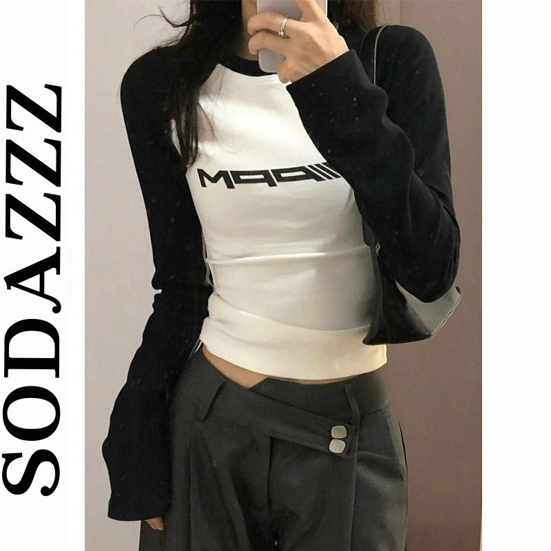 美式辣妹復古插肩緊身長袖t恤女2023春季修身內搭短款上衣打底衫