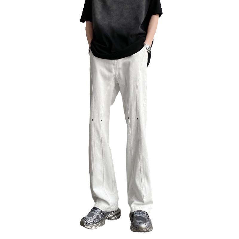 Weiße Jeans, bequeme Herren-High-Street-Hosen, trendige Micro-Flared-High-End-Hosen mit geradem Bein der amerikanischen Marke_voghion.com