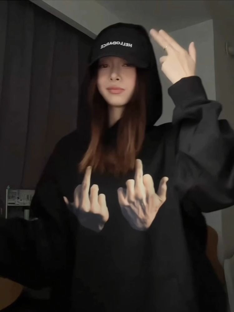 重磅純棉中指連帽衛衣美式潮牌國潮情侶男女寬鬆潮流上衣手指帽衫