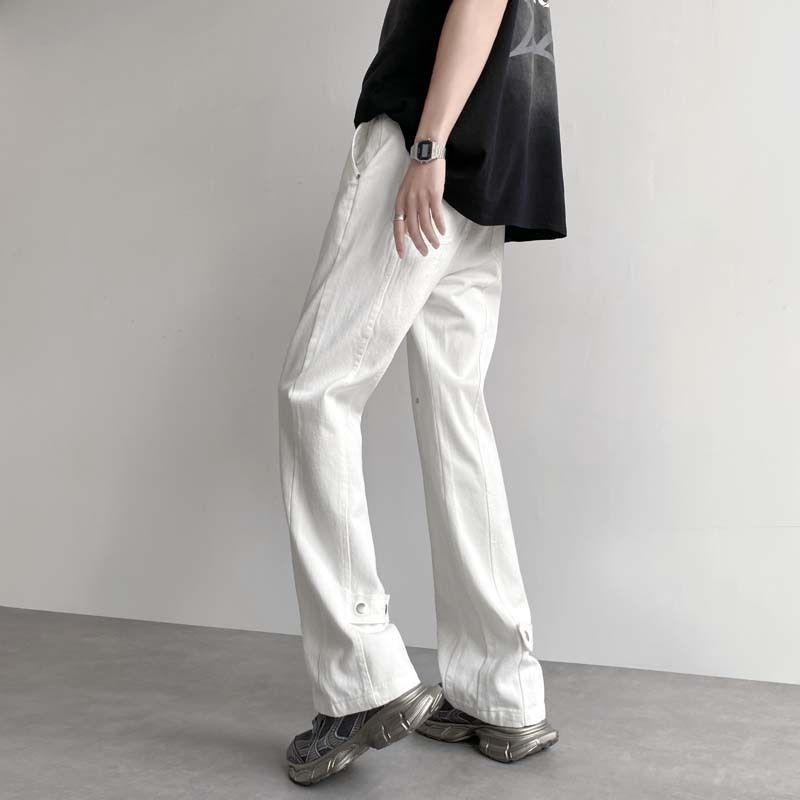 Weiße Jeans, bequeme Herren-High-Street-Hosen, trendige Micro-Flared-High-End-Hosen mit geradem Bein der amerikanischen Marke_voghion.com