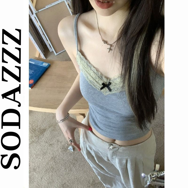 筱姿蕾絲花邊拼接吊帶背心女夏季辣妹風修身顯瘦短款露臍上衣女裝