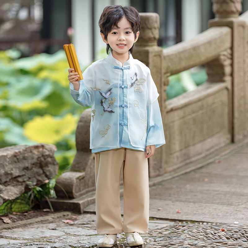 春秋男女童汉服套装中大儿童宝宝古装改良中国风长袖云中鹤表演服