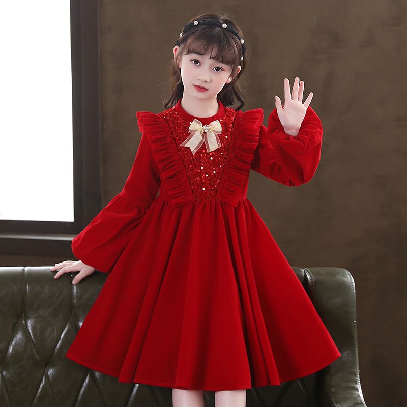 女童连衣裙冬装2024新款网红套装洋气女孩长袖公主裙儿童礼服裙子