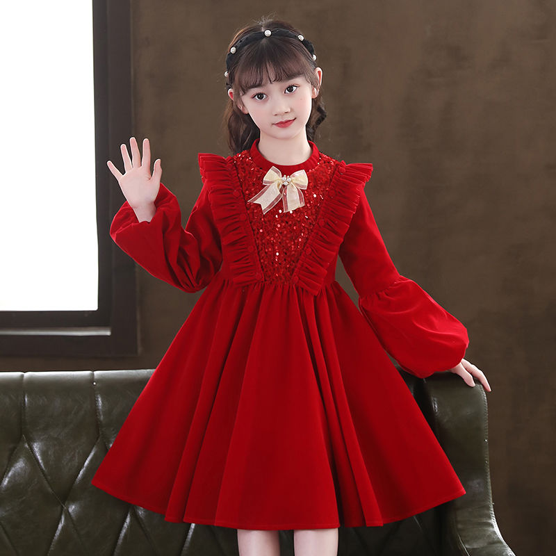 女童连衣裙冬装2024新款网红套装洋气女孩长袖公主裙儿童礼服裙子
