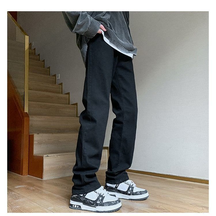 黑色修身微喇cleanfit牛仔裤男秋季新款美式高街vibe潮牌直筒裤子