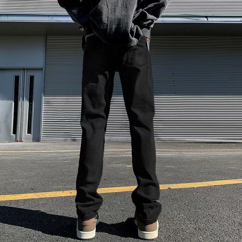 黑色修身微喇cleanfit牛仔裤男秋季新款美式高街vibe潮牌直筒裤子