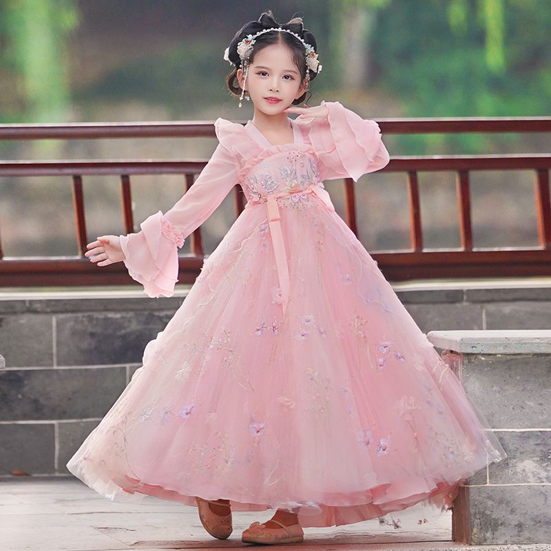 漢服女童秋裝連衣裙2023新款古裝春秋季兒童古風唐裝公主裙子夏款