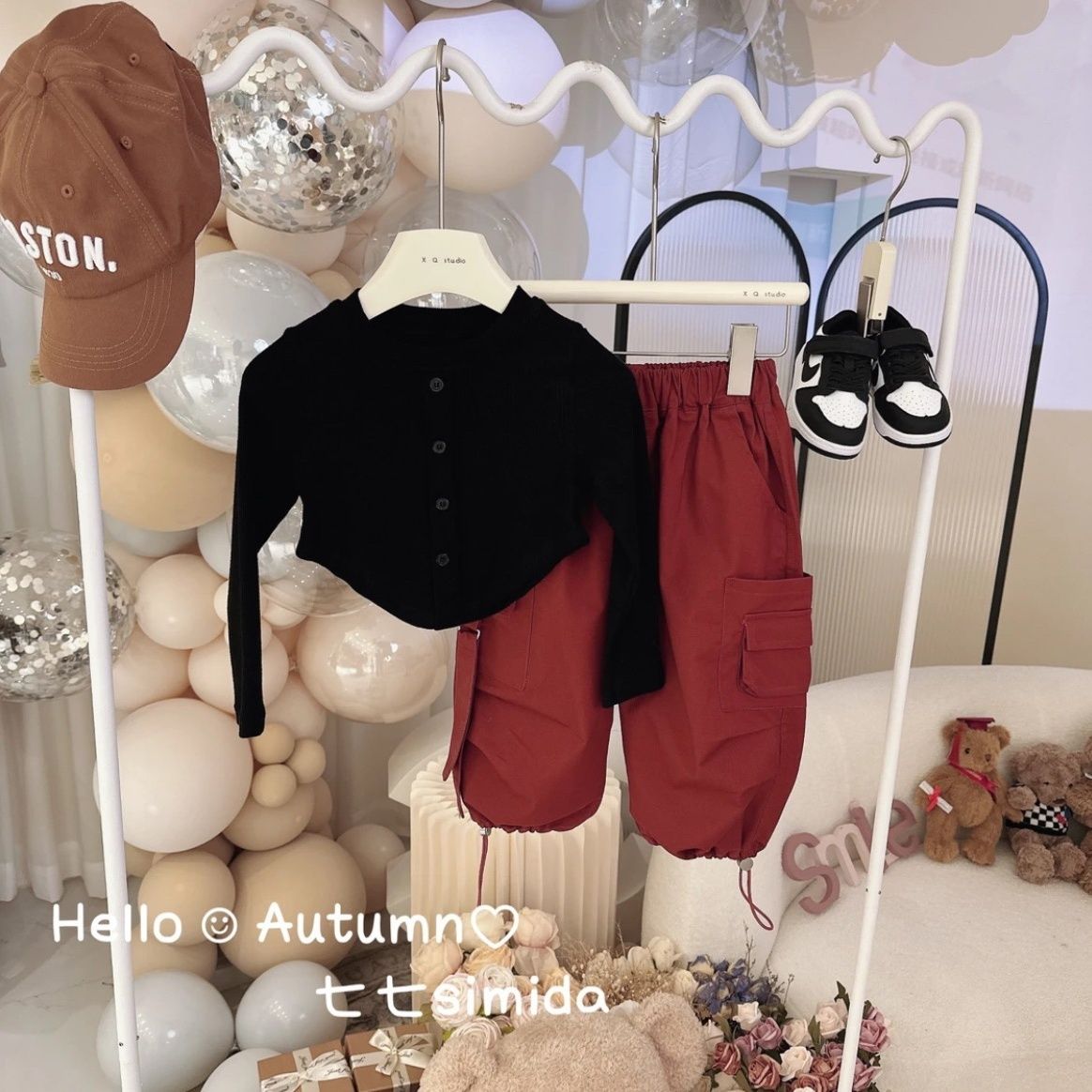 女童套裝2023秋季新款韓版打底衫外穿時髦洋氣工裝褲闊腿褲兩件套