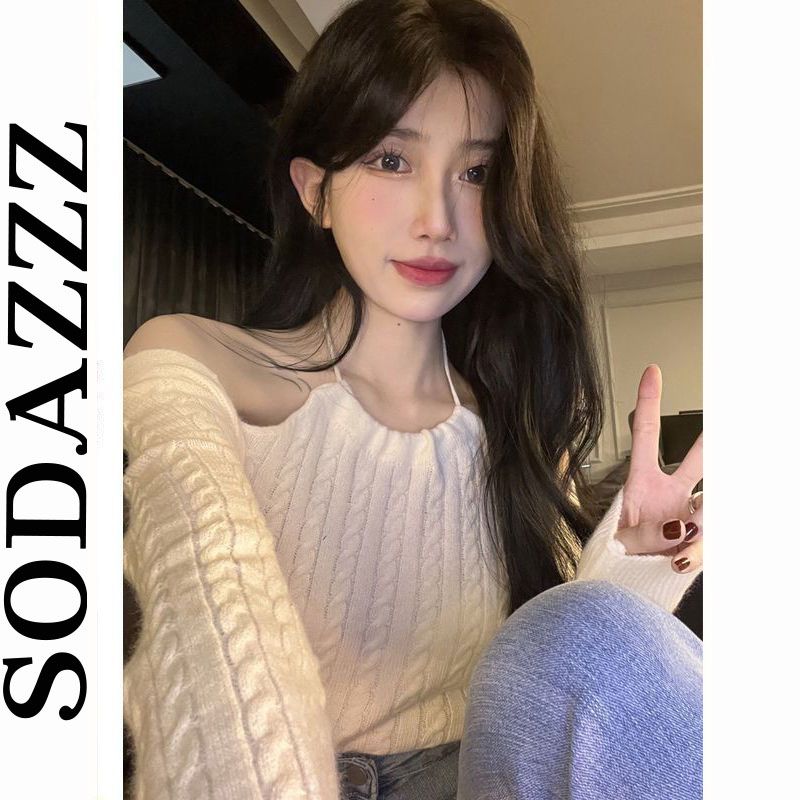 設計感小眾甜美溫柔掛脖秋季針織衫小個子修身顯瘦辣妹短款上衣女