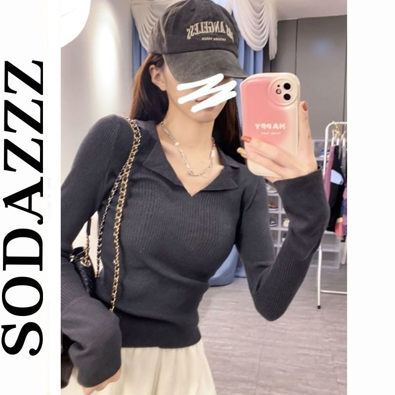 法式氣質polo領針織衫女裝秋季小眾設計感打底衫修身顯瘦長袖上衣