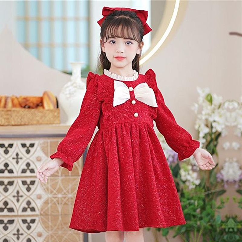 Girls' autumn and winter dresses, fashionable and popular princess-style Korean style long-sleeved dresses for little girls