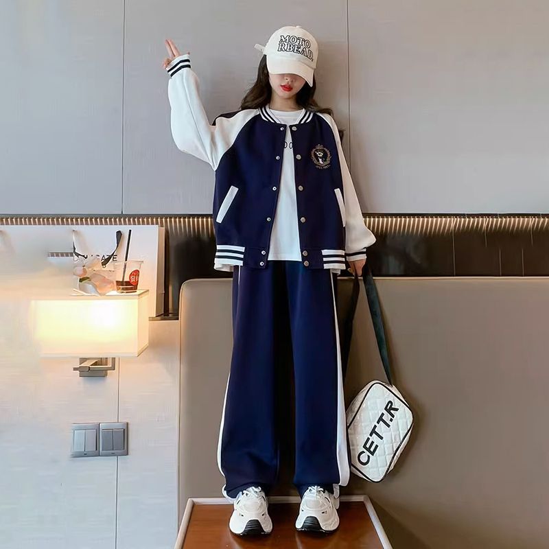 Girls' Autumn Suit 2023 New Style Fashionable Street Big Children's Sports and Leisure Internet Celebrity Children's Baseball Suit