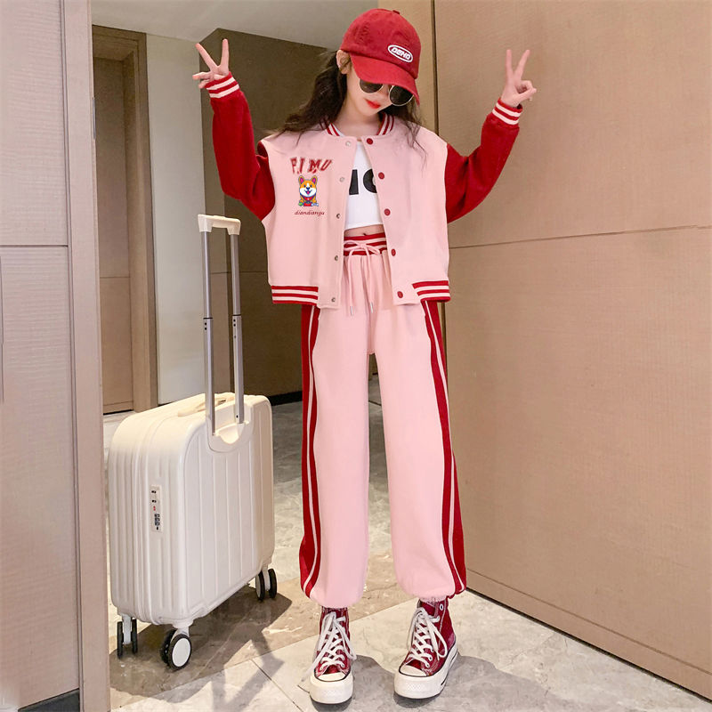 女童春秋套裝兒童網紅時髦洋氣童裝秋季炸街外套女大童秋裝運動服