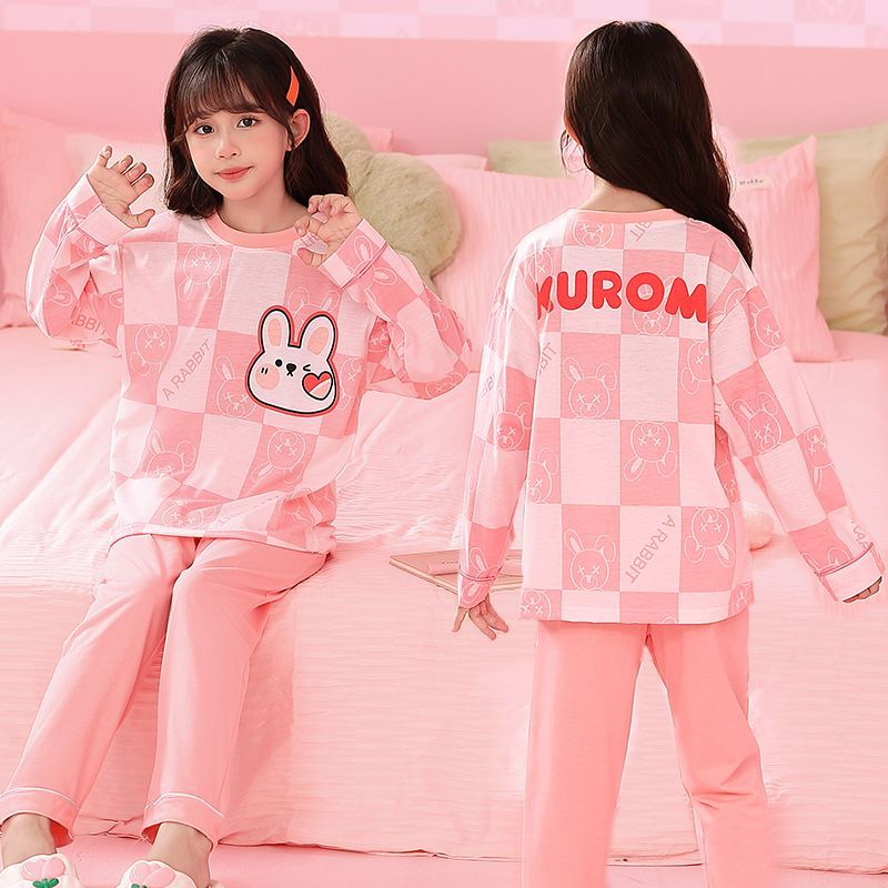 女童睡衣春秋純棉卡通長袖兒童小女孩寶寶寬鬆新款可愛家居服套裝