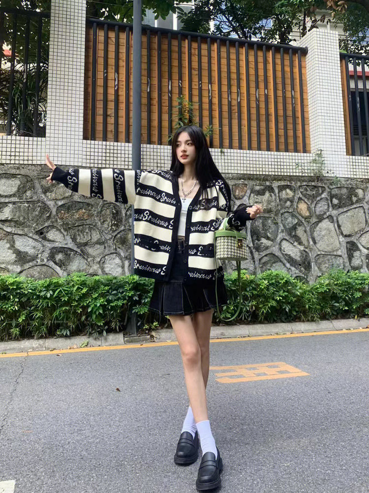 美式復古軟糯短款針織開衫毛衣女秋冬新款chic韓式精緻小香風外套