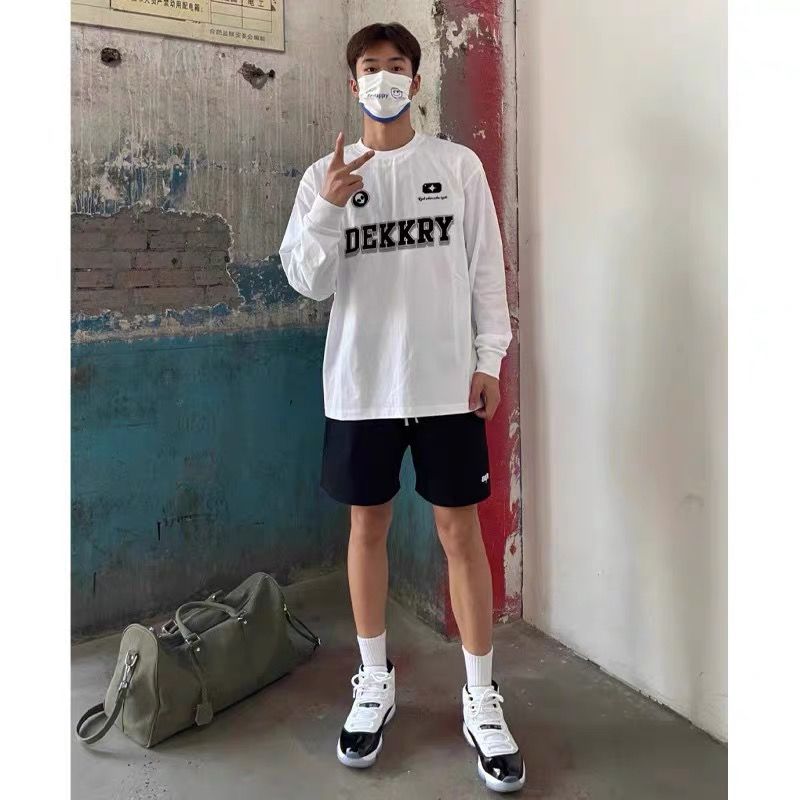 美式街頭創意字母印花純棉長袖T恤男春秋ins潮牌重磅打底寬鬆上衣