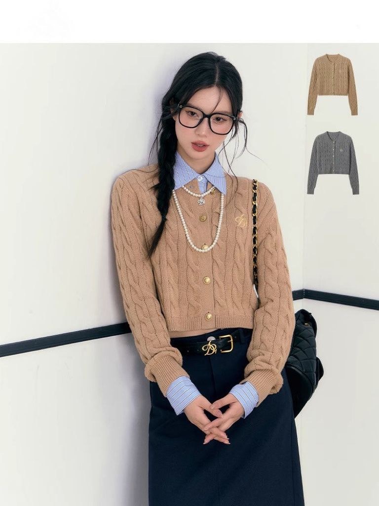 學院風麻花針織開衫女秋冬新款日系慵懶復古毛衣外套寬鬆短款上衣