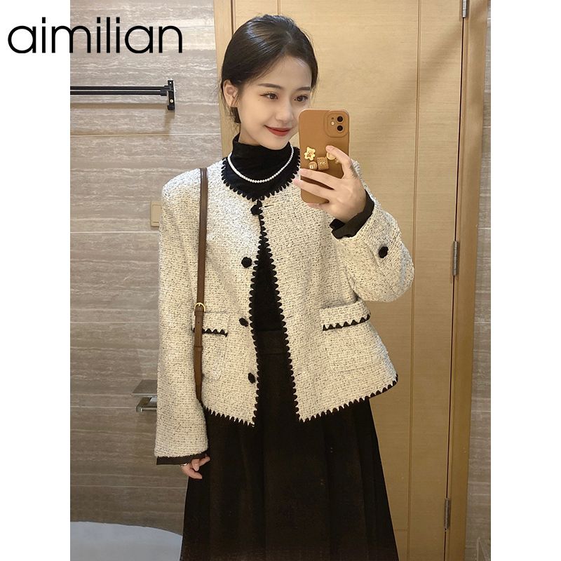 aimilian法式小香風短款外套女春秋季寬鬆顯瘦百搭小個子短款上衣