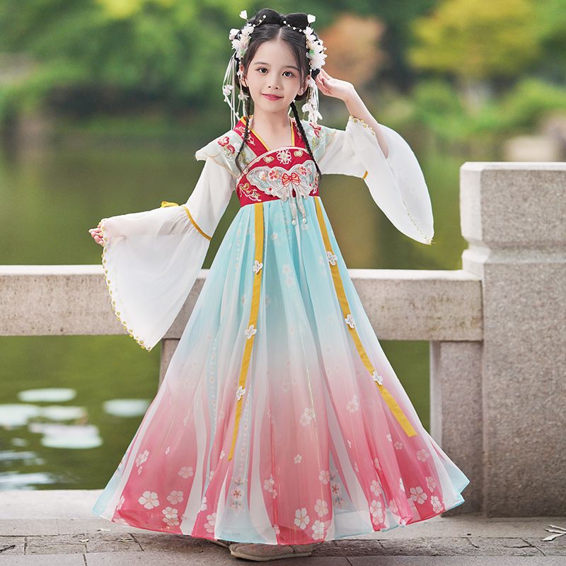 中秋節漢服女童秋款襦裙超仙服裝兒童秋季古裝連衣裙女孩公主裙子
