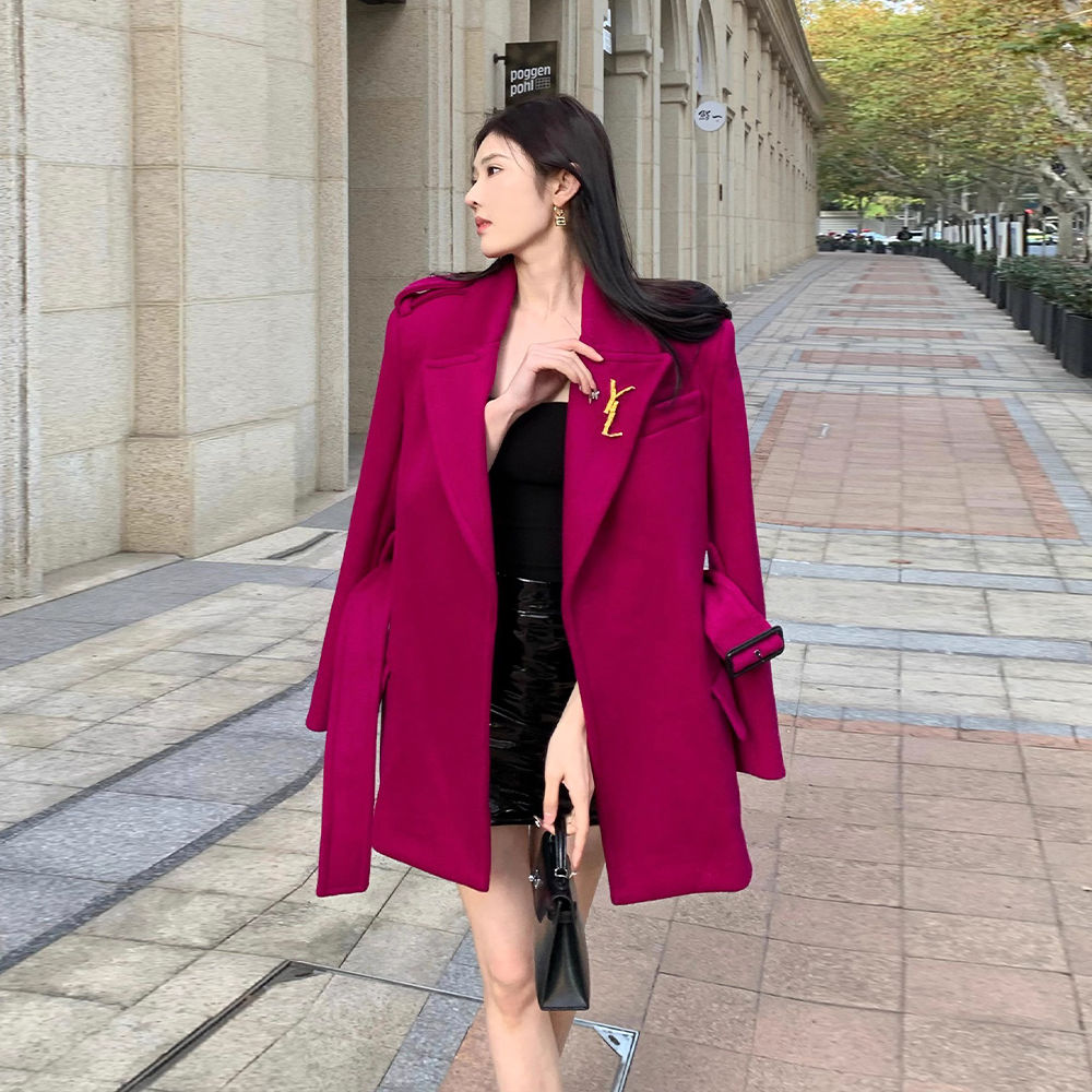 Haute Couture 23 Spring and Autumn New Socialite Light Luxury Suit Korean Style Shoulder Waist Slimming Versatile Woolen Coat Jacket for Women