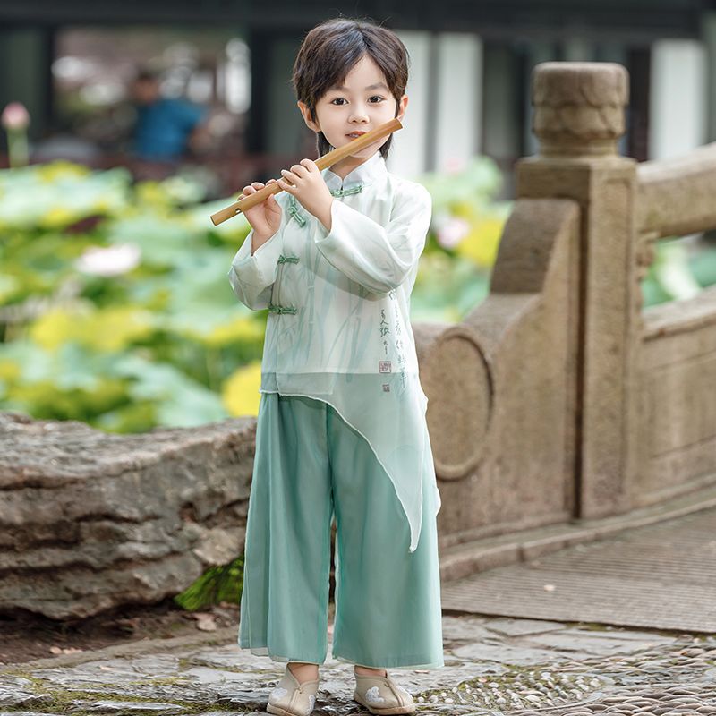 春秋季唐装男女童汉服套装宝宝中国风长袖古装改良竹影中秋表演服