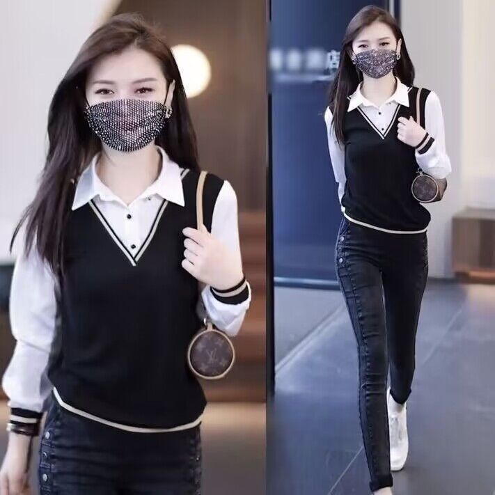 春秋假兩件襯衫大碼女裝2023新款洋氣小衫設計感小眾短款長袖上衣