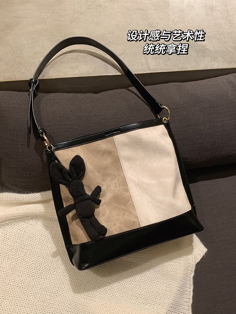韓國撞色大容量包包女2023新款潮復古水桶包百搭ins斜挎包腋下包
