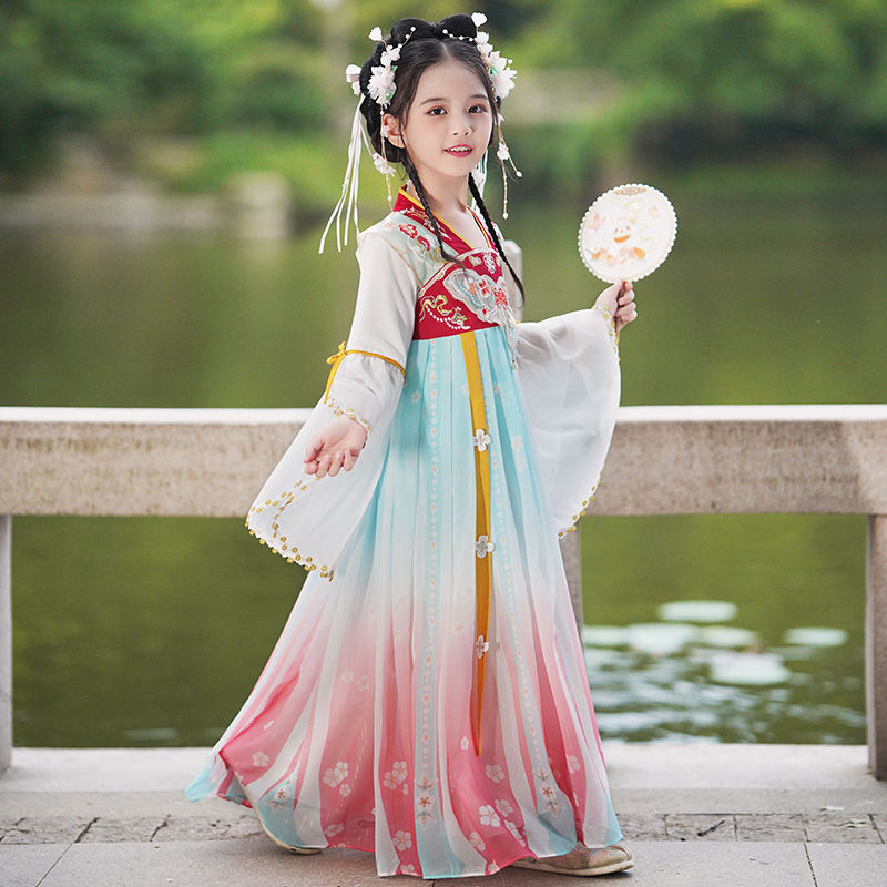 漢服女童秋款2023新款古風連衣裙秋季女孩中秋節唐裝兒童超仙古裝