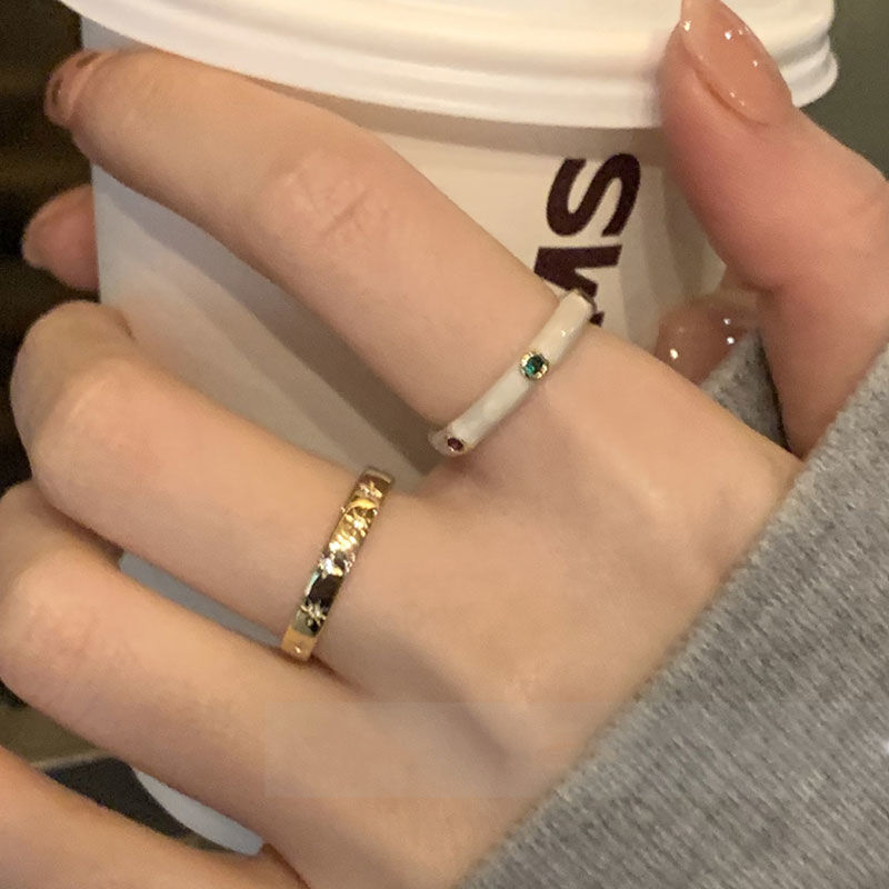 抄作業吧疊戴真的絕~彩色鋯石滴釉輕奢芒星戒指女ins高級感食指戒