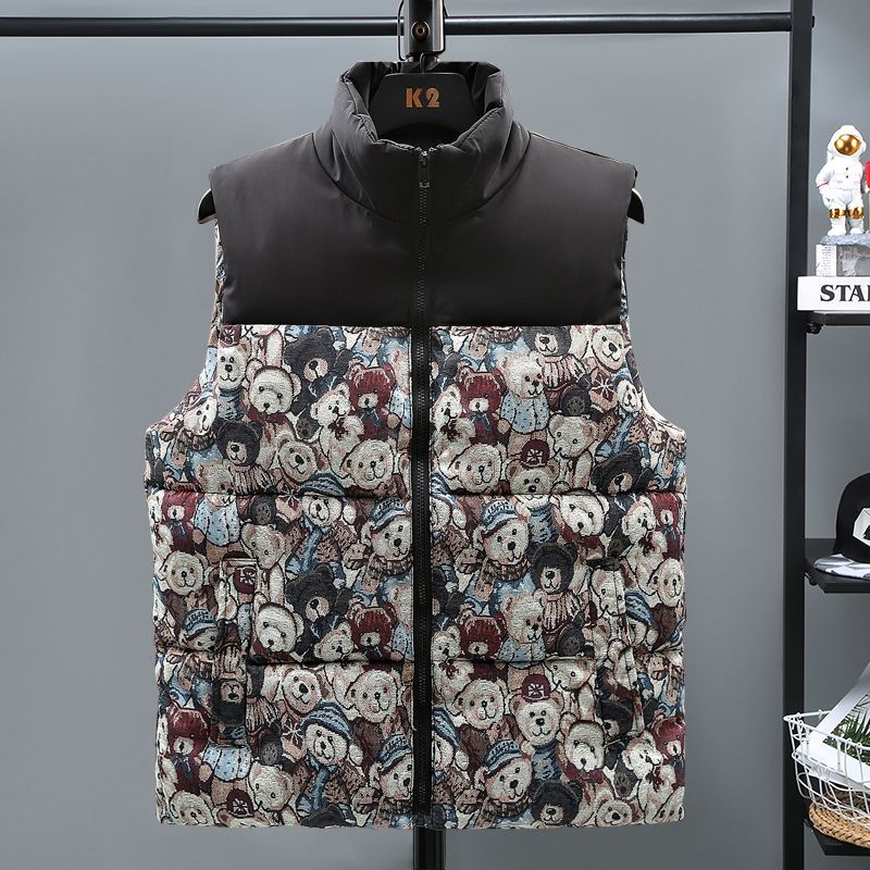 Outdoor Down Cotton Vest Men's Autumn And Winter New Coat High-end Trend Color Matching Stand-up Collar Outer Wear Foreign Gas Cotton Vest Tide_voghion.com