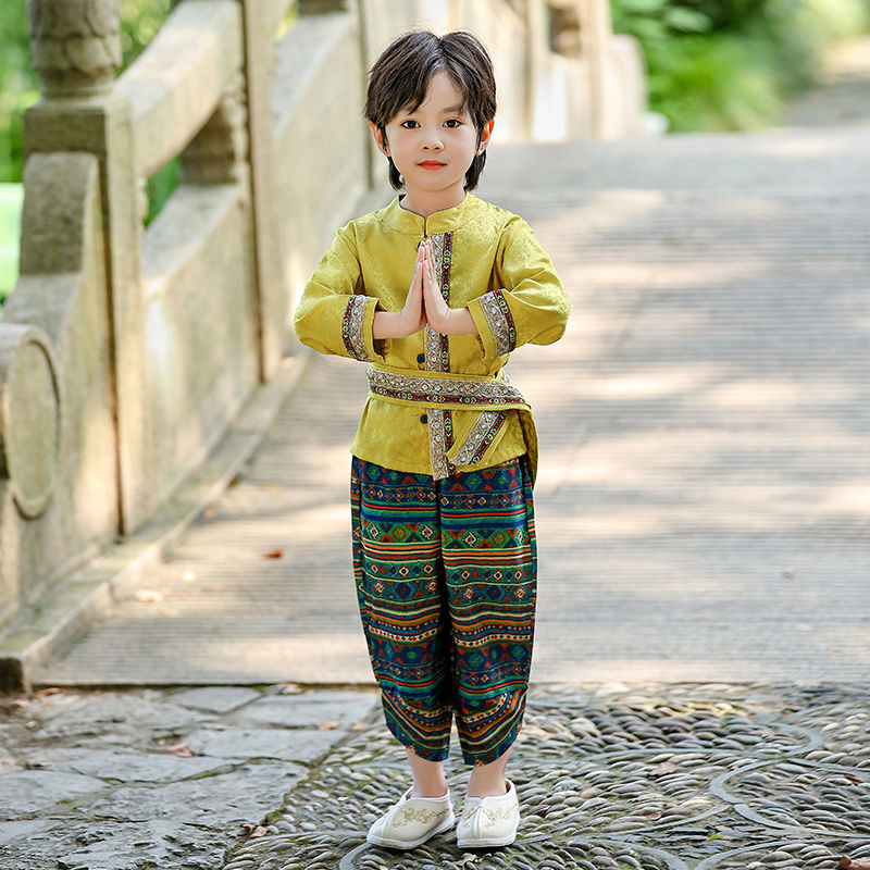 傣族服装儿童秋季新款少数民族异域风衣服男童女童改良汉服演出服