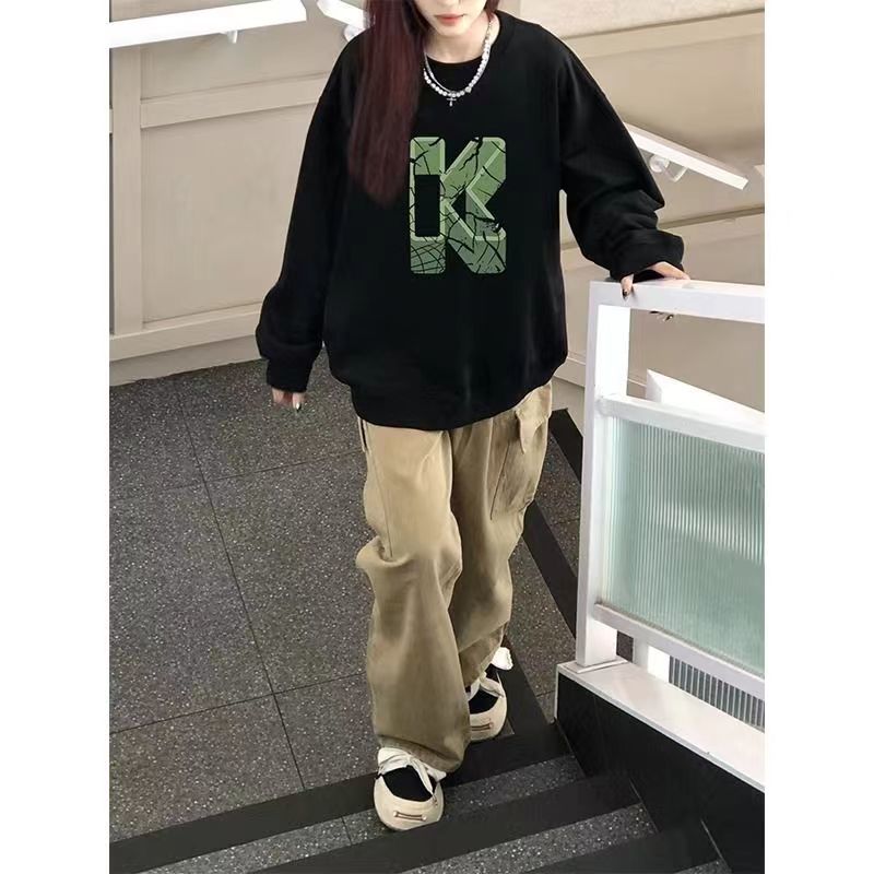 春季港風潮流學生ins青少年圓領衛衣韓版字母印花寬鬆上衣外衣女
