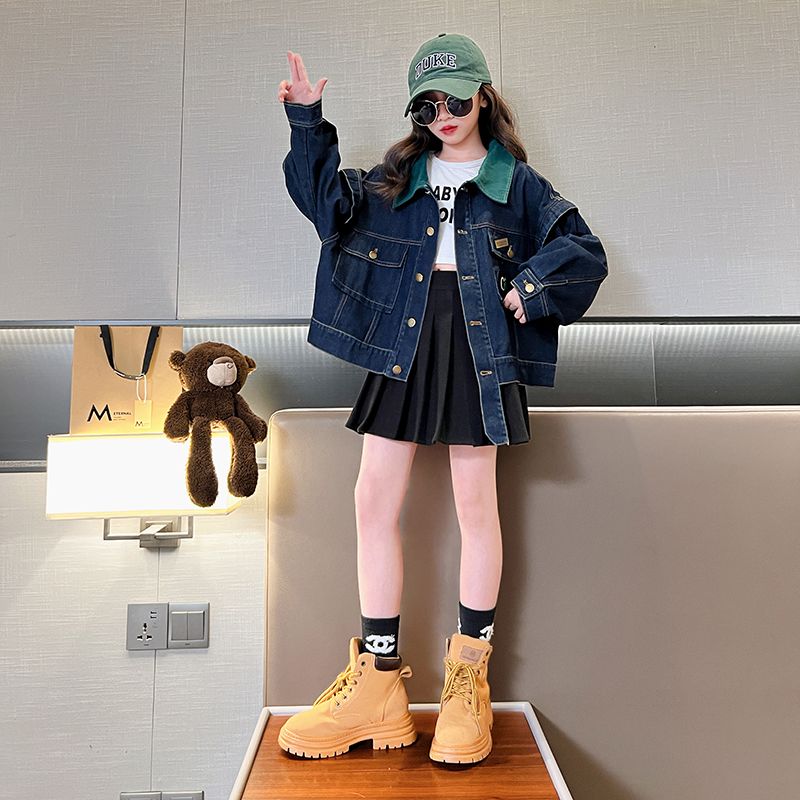 女童牛仔外套秋季童裝2023新款兒童洋氣春秋夾克大童女裝秋裝上衣
