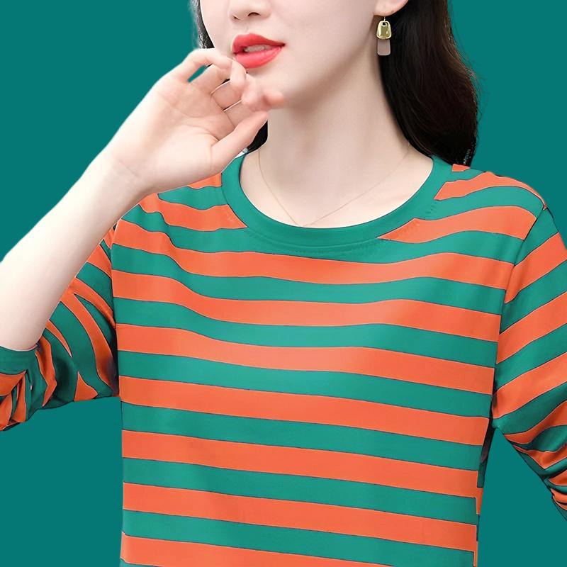 純棉長袖T恤女裝中老年媽媽春秋裝大碼寬鬆遮肚打底衫上衣服洋氣