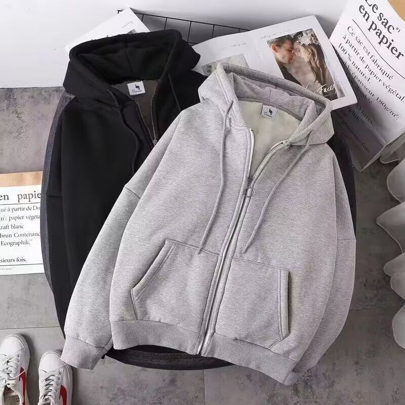 Autunno e inverno grande maglione solido cardigan da uomo e da donna con cerniera felpa con cappuccio peluche studente Top Sports edizione coreana_voghion.com