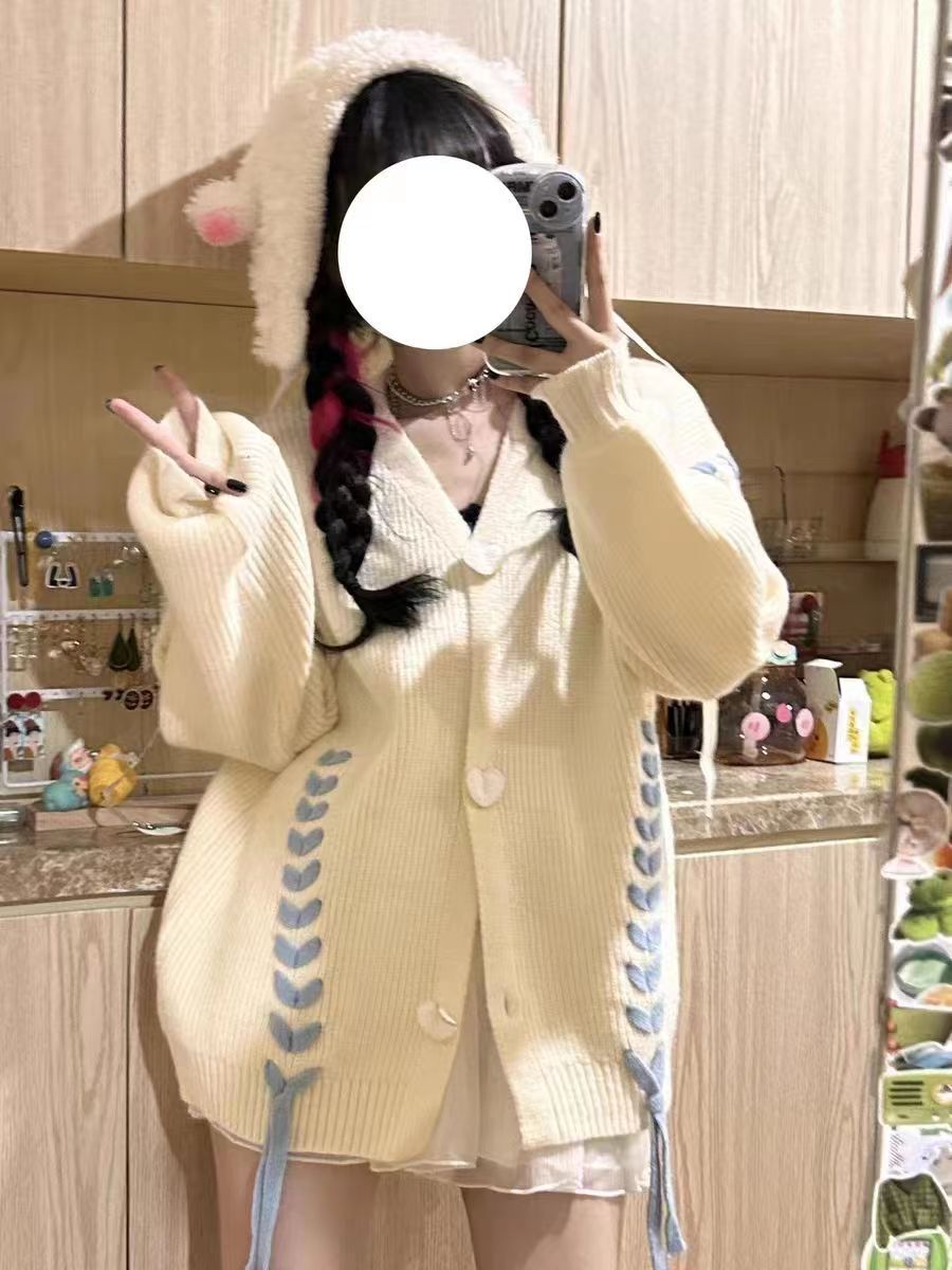 慵懶風毛衣開衫外套女2023秋季新款小眾設計感學院風上衣寬鬆外穿