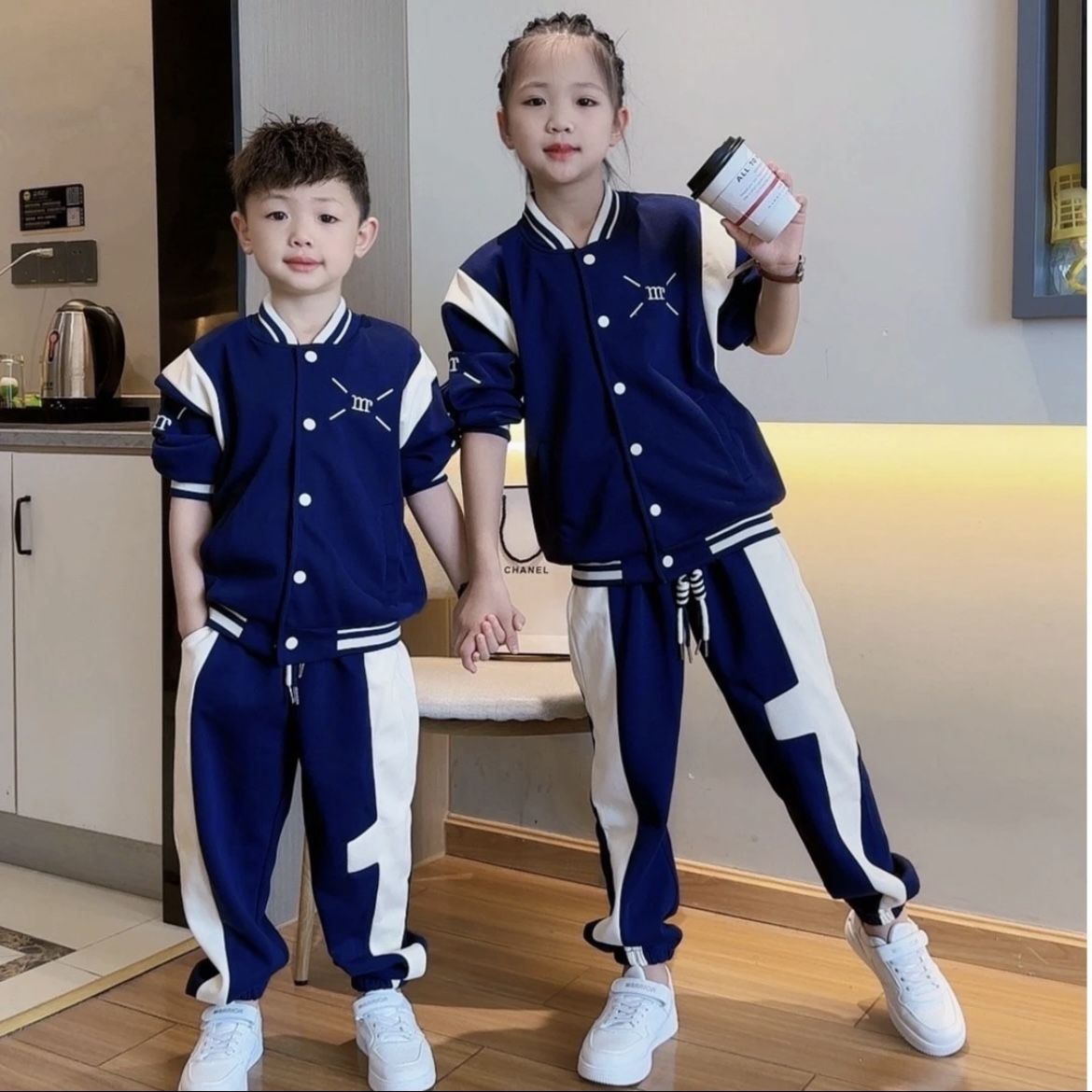 Brother and sister clothing spring and autumn baseball uniform set 2023 boys and girls sports two-piece set brother and sister clothing college style twins